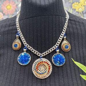 👑Adorned Crown Jewelry red white blue rhinestone drops necklace